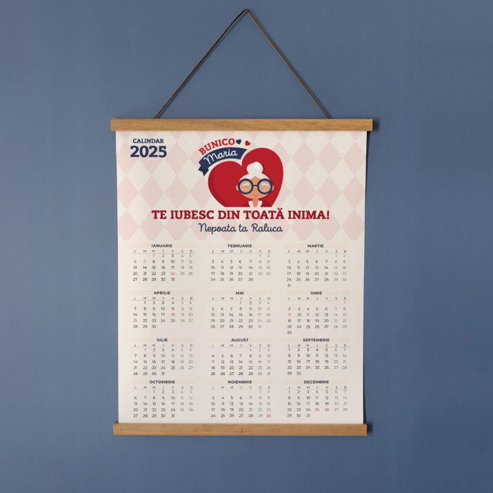 Bunico te iubesc din toată inima - Calendar cu lamele din lemn