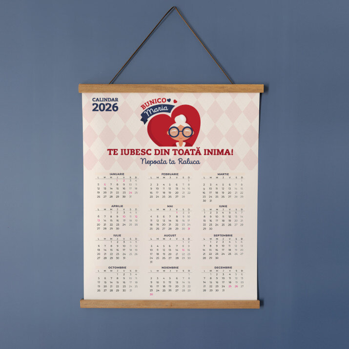 Bunico te iubesc din toată inima - Calendar cu lamele din lemn
