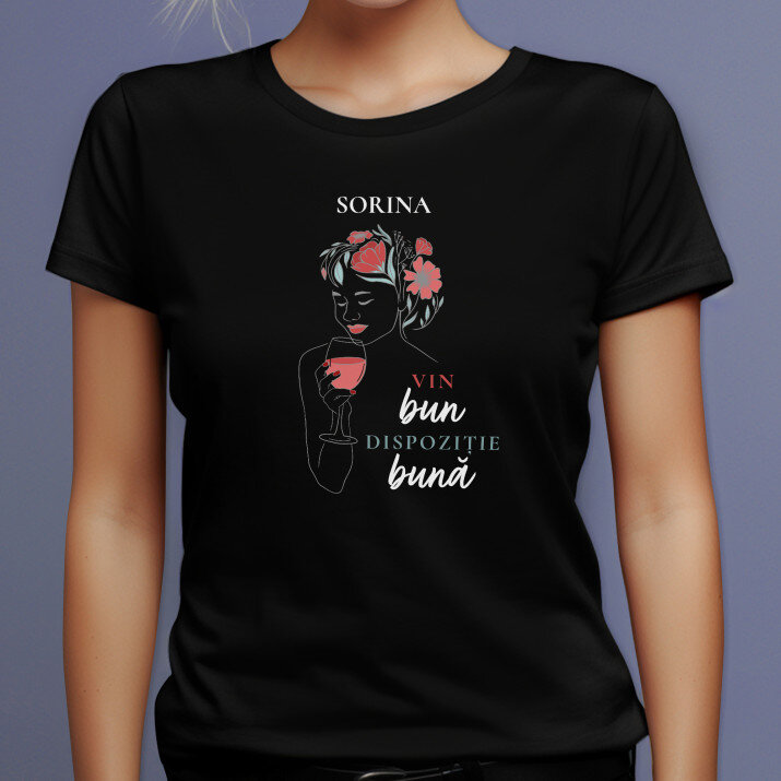 Vin bun dispoziție bună - Tricou negru pentru femei