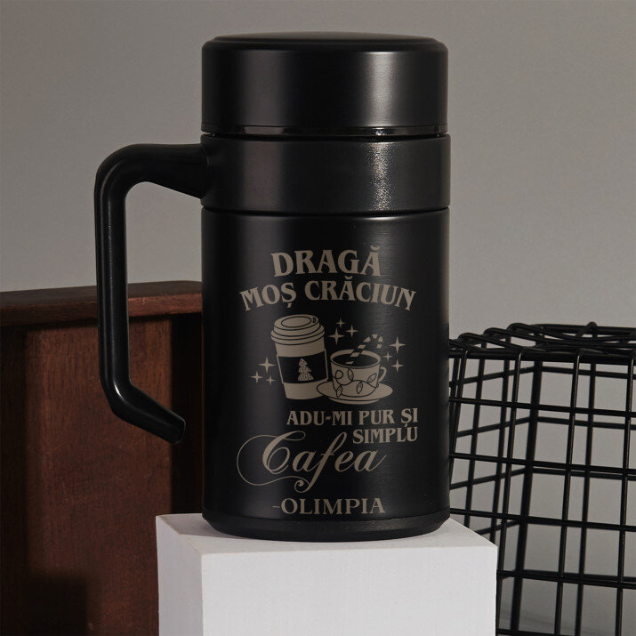 Dragă Moș Crăciun adu-mi cafea - Cană termică cu mâner