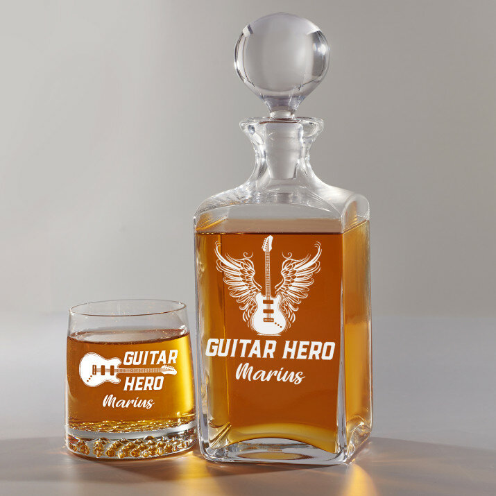 Guitar hero - Set cu carafă și pahare pentru whisky