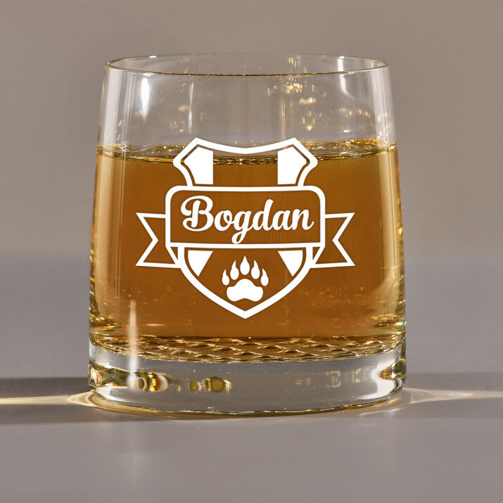 Stema + numele - Pahar pentru whisky