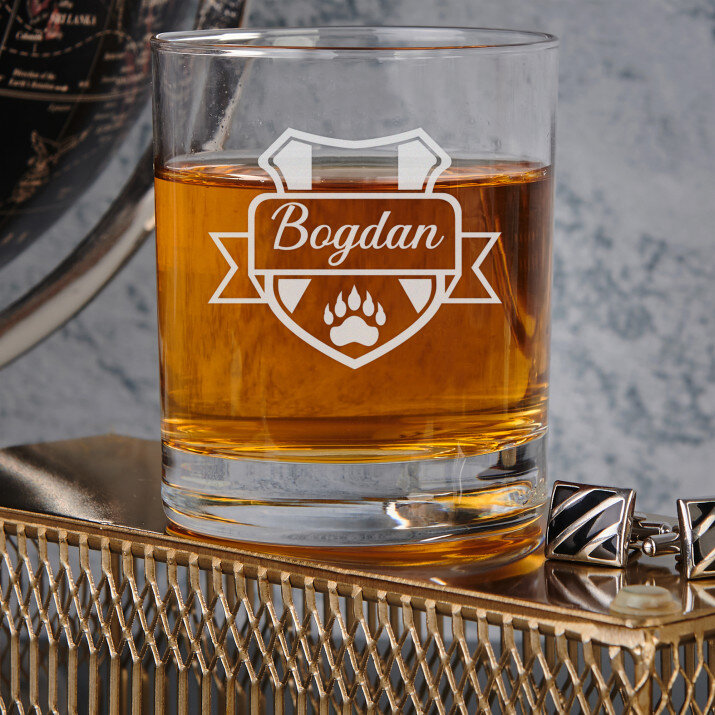 Stema + numele - Pahar pentru whisky
