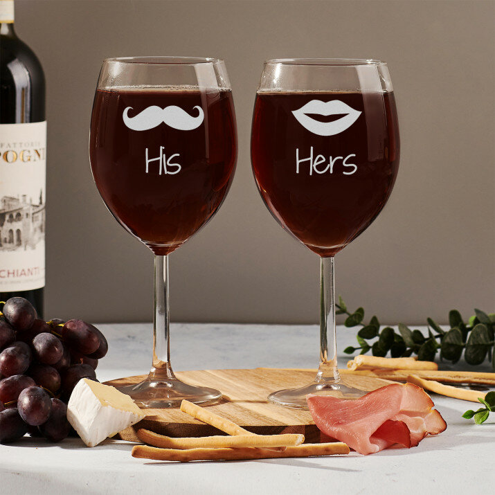His&Hers - Două pahare pentru vin cu gravură