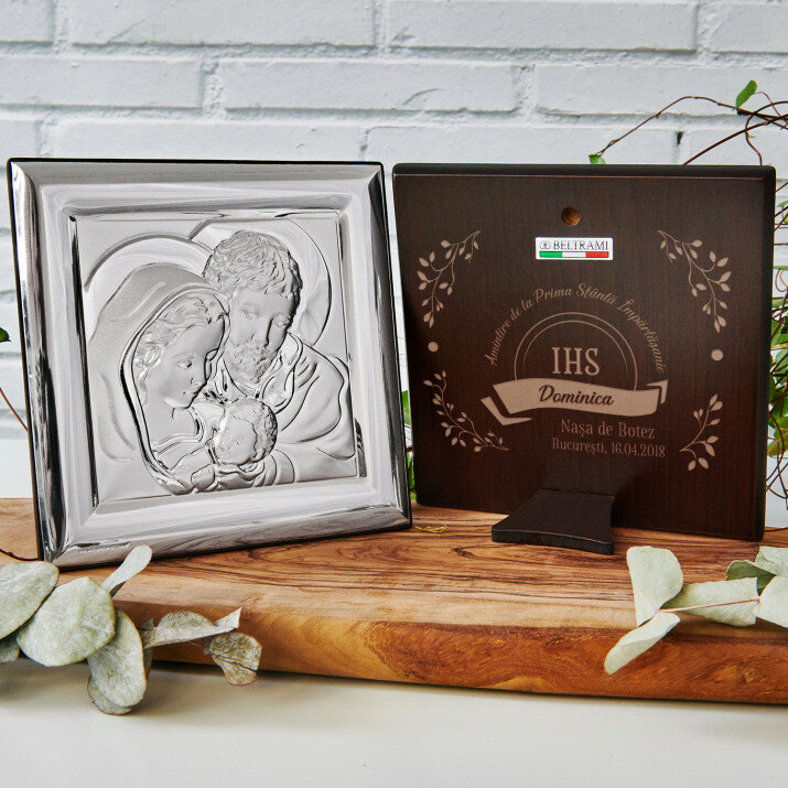 IHS - Sfânta Familie - Pătrat - Imagine argintie