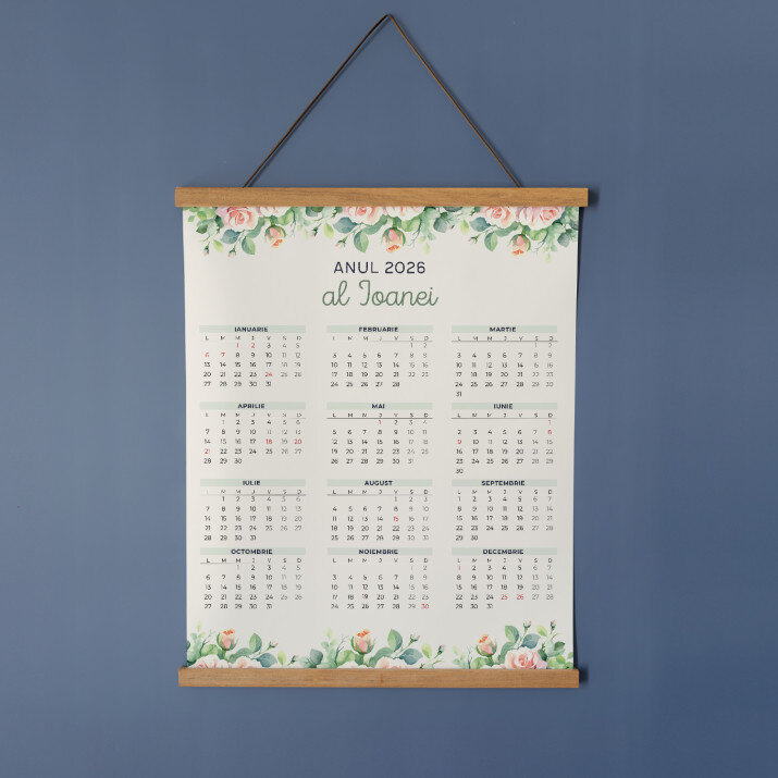 Nume flori - Calendar cu lamele din lemn Nume flori - Calendar cu lamele din lemn