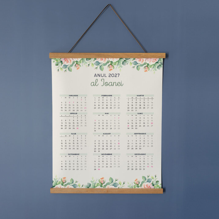 Nume flori - Calendar cu lamele din lemn Nume flori - Calendar cu lamele din lemn