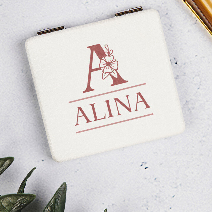 Inițială nume floral - Oglindă de buzunar