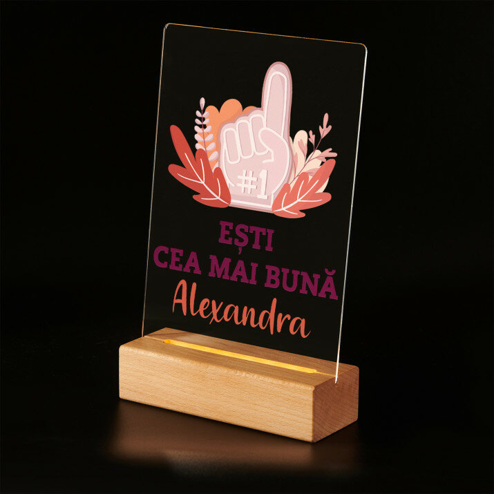Ești cea mai bună - Imprimare pe sticlă acrilică cu suport LED