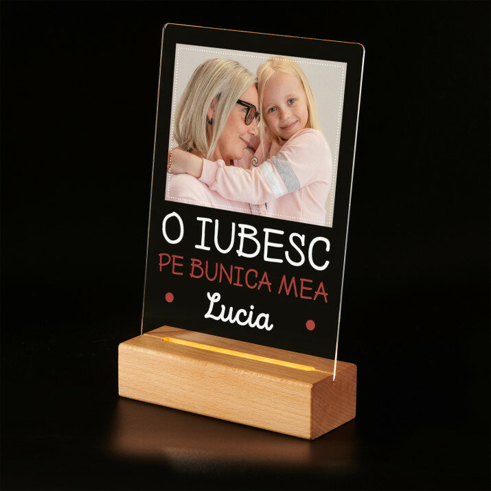 O iubesc pe bunica mea - Imprimare pe sticlă acrilică cu suport LED