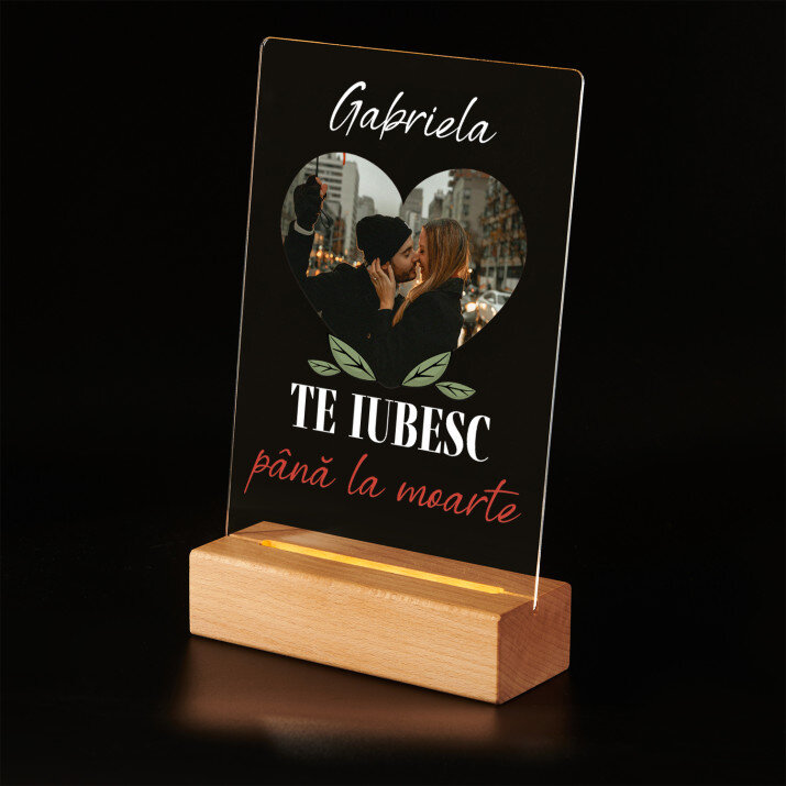 Te iubesc până la moarte - Imprimare pe sticlă acrilică cu suport LED