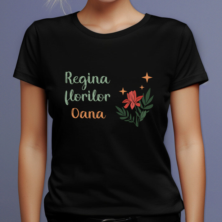 Regina florilor - Tricou negru pentru femei
