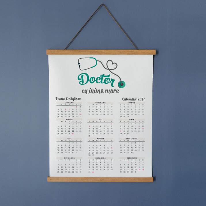 Doctor cu inima mare - Calendar cu lamele din lemn Doctor cu inima mare - Calendar cu lamele din lemn