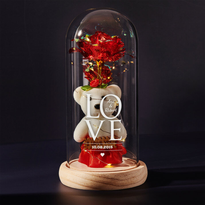 Love - Trandafir etern cu ursuleț de pluș