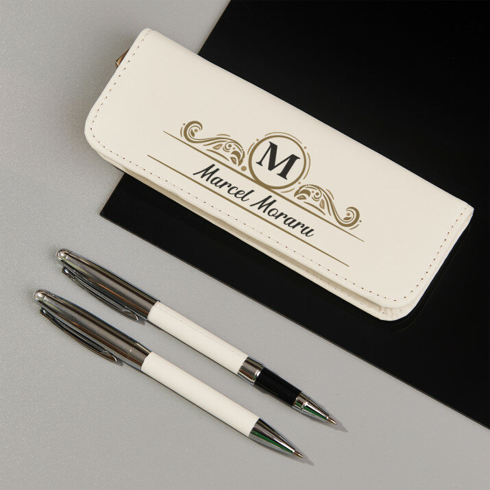 Nume monogramă - Set de scris în penar de piele
