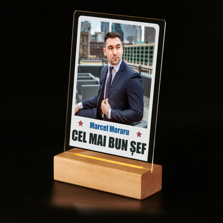 Cel mai bun șef - Imprimare pe sticlă acrilică cu suport LED