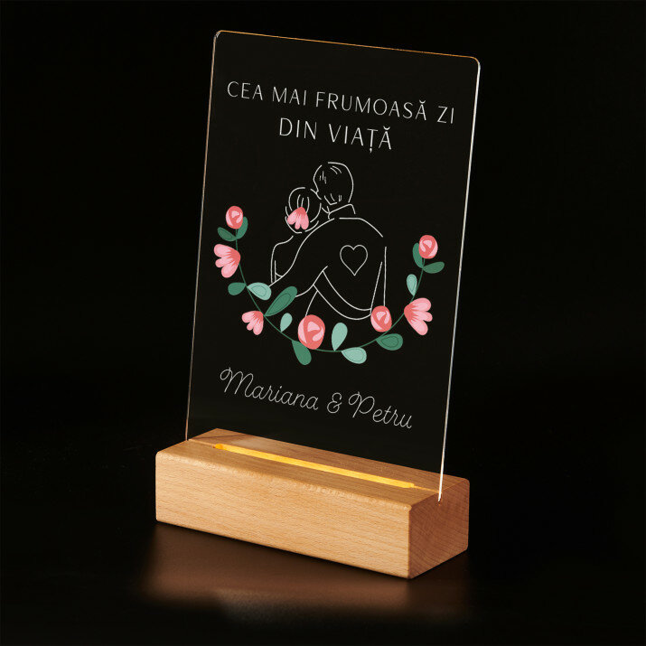 Cea mai frumoasă zi din viață - Imprimare pe sticlă acrilică cu suport LED