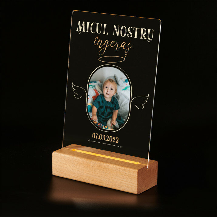 Micul nostru îngeraș - Imprimare pe sticlă acrilică cu suport LED