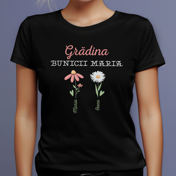 Grădina bunicii 2 flori - Tricou negru pentru femei