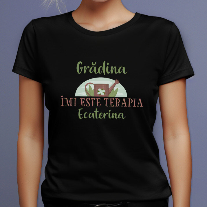 Grădina îmi este terapia - Tricou negru pentru femei