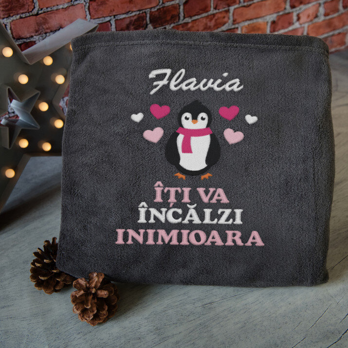 Îți va încălzi inimioara - Pătură Brodată