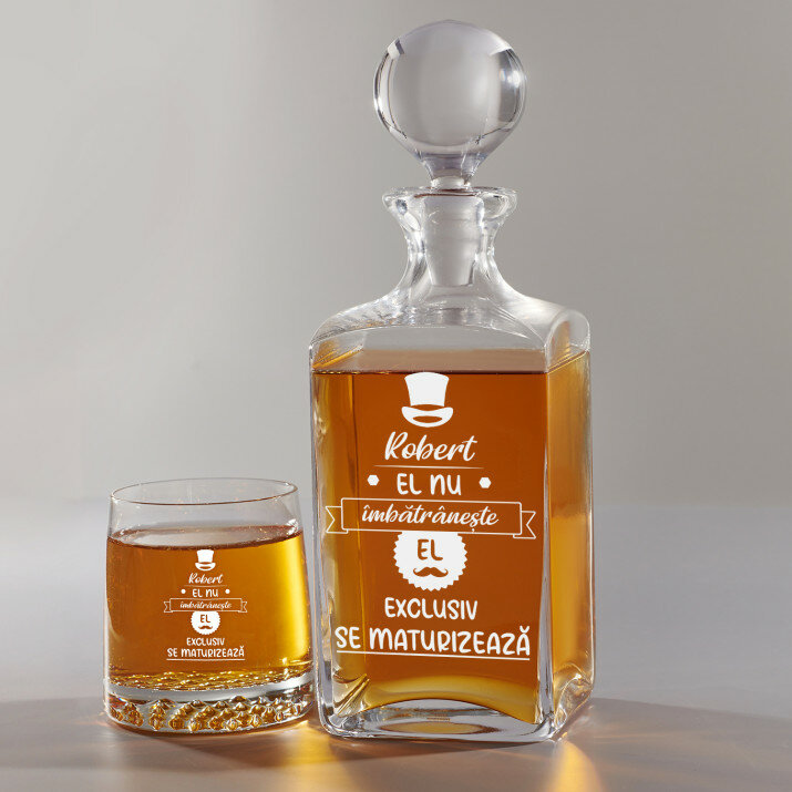 El nu îmbatrânește - Set cu carafă și pahare pentru whisky