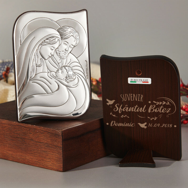Suvenir la botez - Sfânta Familie - Imagine argintie