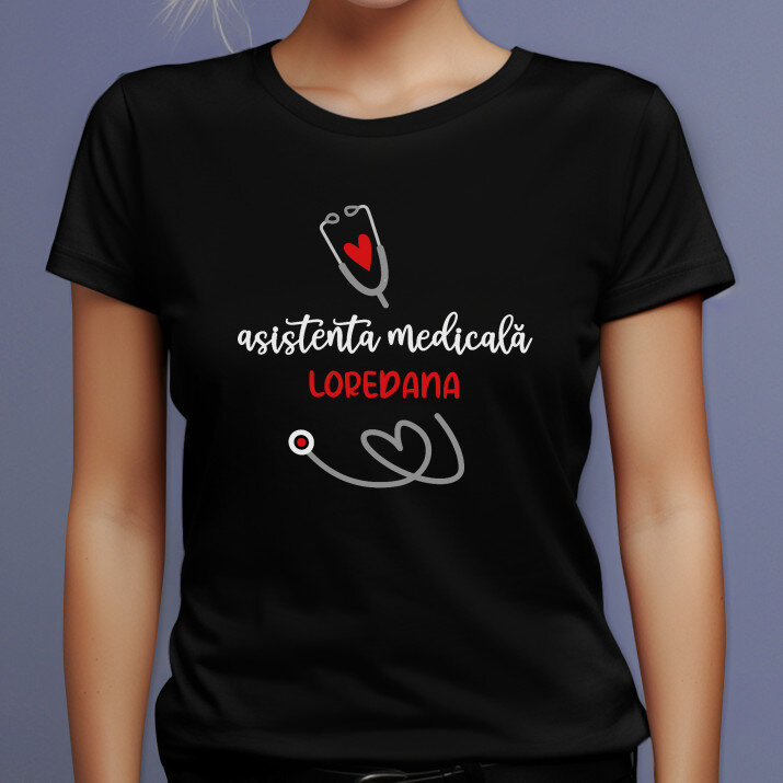Asistentă medicală - Tricou negru pentru femei