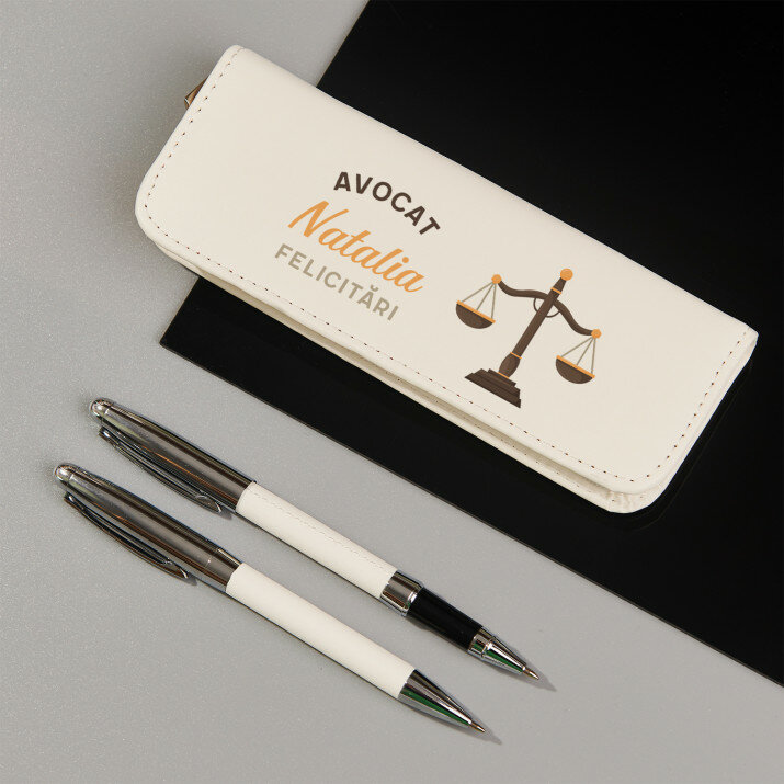 Avocat - Set de scris în penar de piele