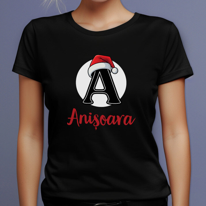 Inițială de crăciun cu nume - Tricou negru pentru femei