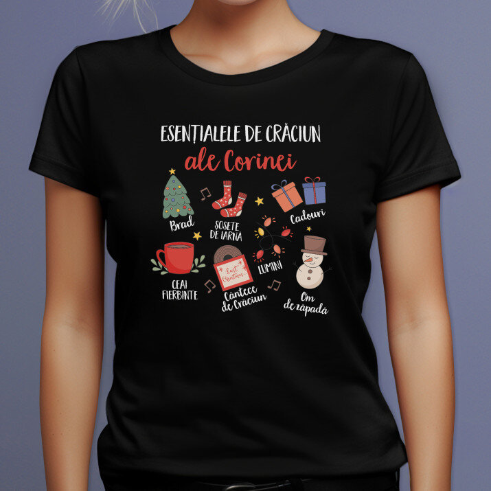 Esențiale de crăciun - Tricou negru pentru femei