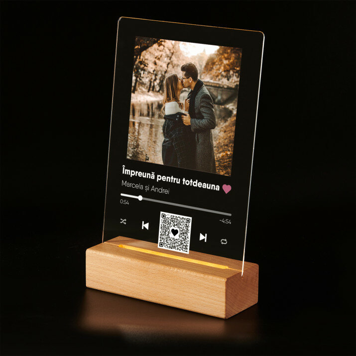 cântecul tău spotify- qr cod - Imprimare pe sticlă acrilică cu suport LED