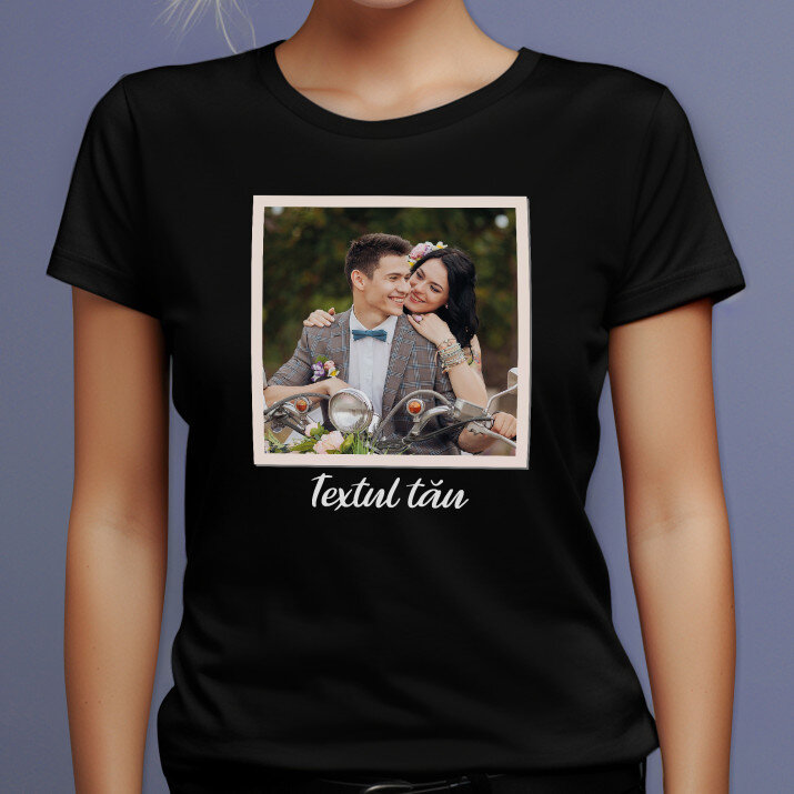 Fotografie și inscripție - Tricou negru pentru femei