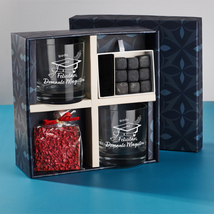 Set cadou pentru magistru, cu pahare pentru whisky