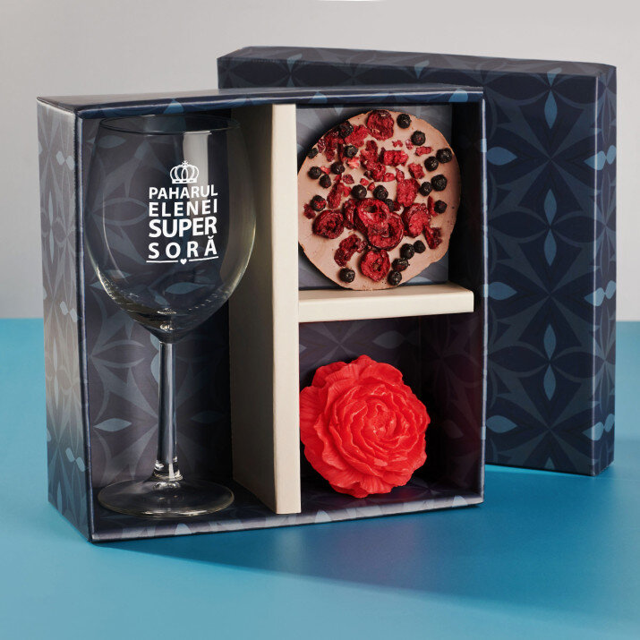Set cadou pentru sora cu pahar pentru vin