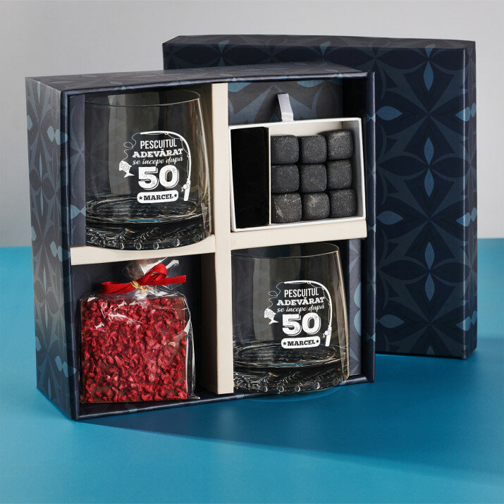 Set cadou pentru pescar, cu pahare pentru whisky