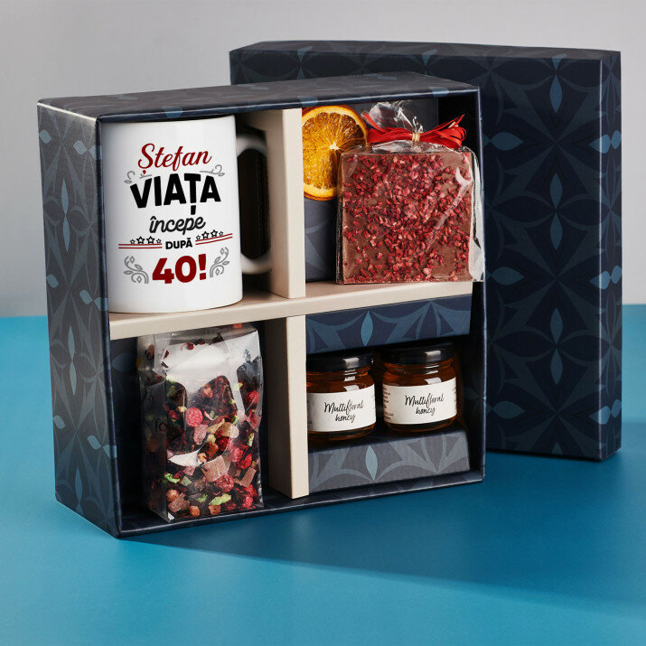 Set cadou  la aniversarea 40 de ani cu cană și ceai