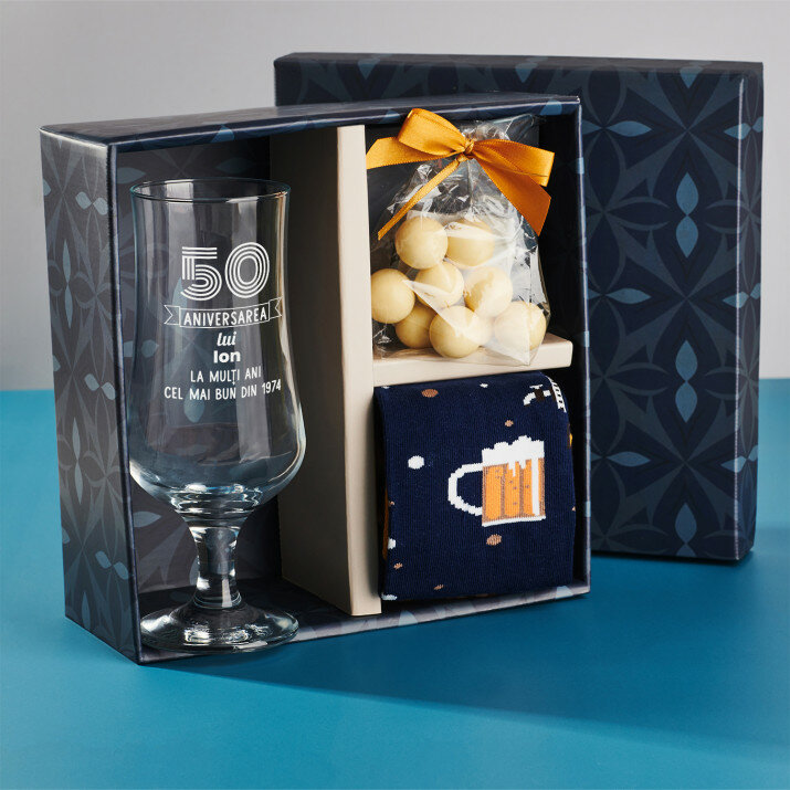 Set cadou la aniversarea 50 de ani cu pocal de bere