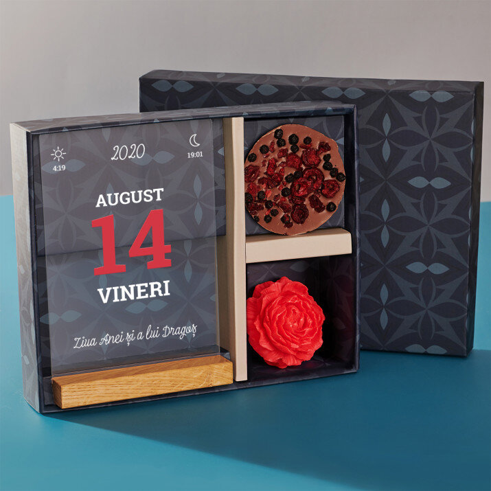 Set cadou de aniversare cu imprimare pe sticlă și ciocolată