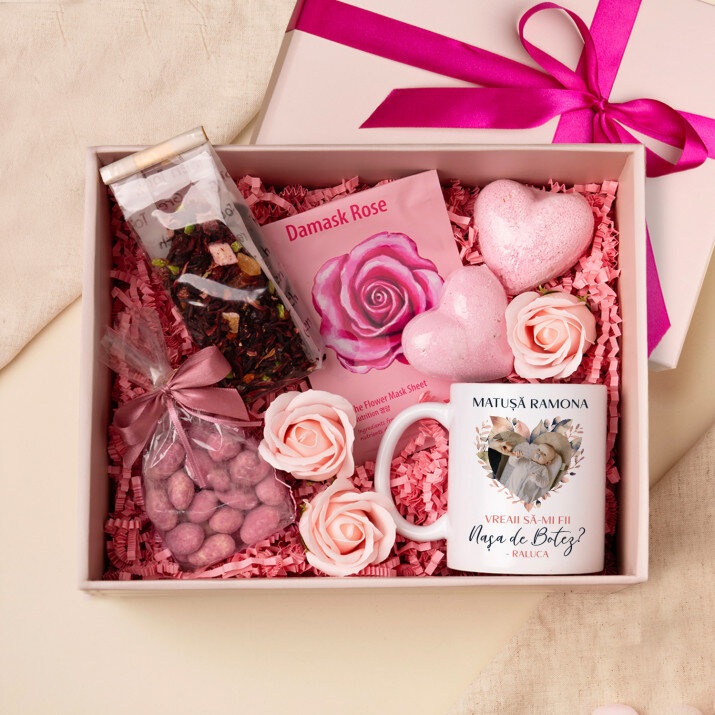 Set cu cană și spa cu trandafiri rugăminte de a fi nașă 2 Set cu cană și spa cu trandafiri rugăminte de a fi nașă 2