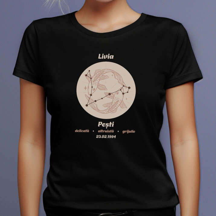 Zodie pești - Tricou negru pentru femei