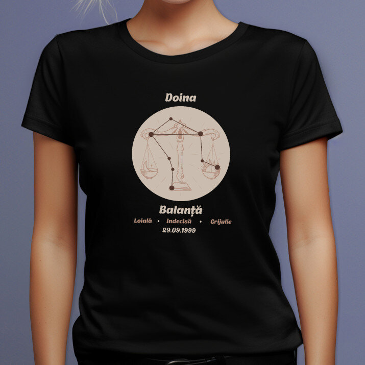 Zodie balanță - Tricou negru pentru femei