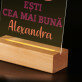 Ești cea mai bună - Imprimare pe sticlă acrilică cu suport LED